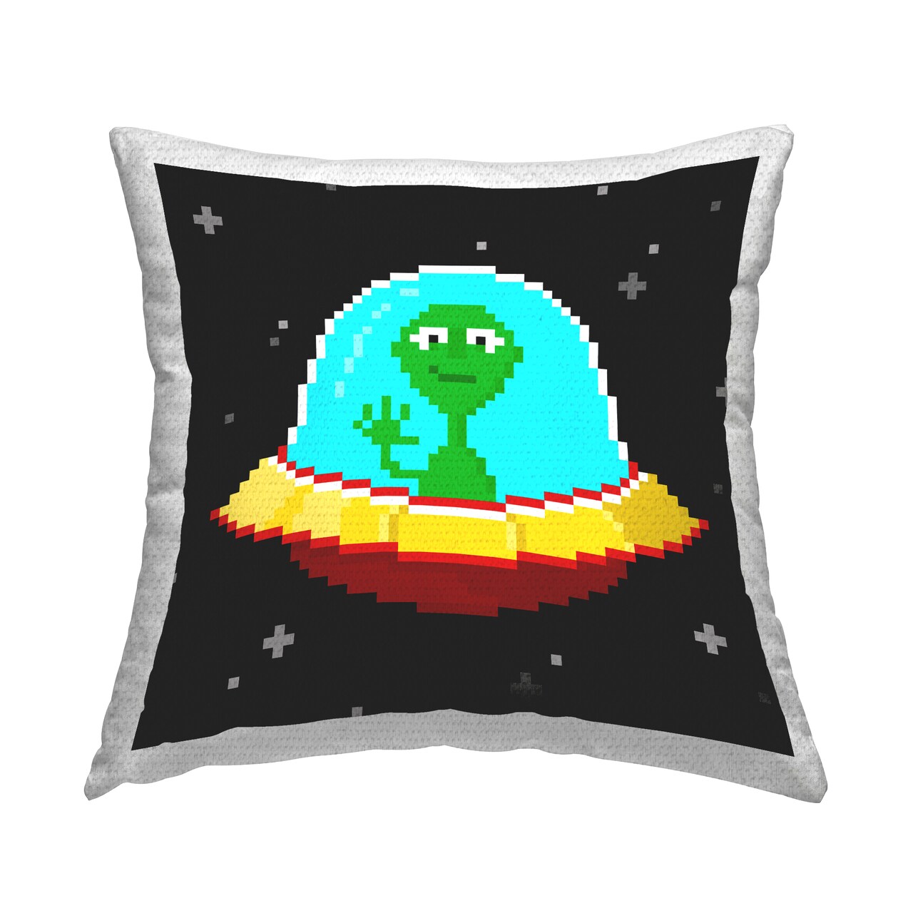 Pixel Alien Spaceship Outdoor Printed Pillow Design by June Erica Vess, 18 x 7 x 18